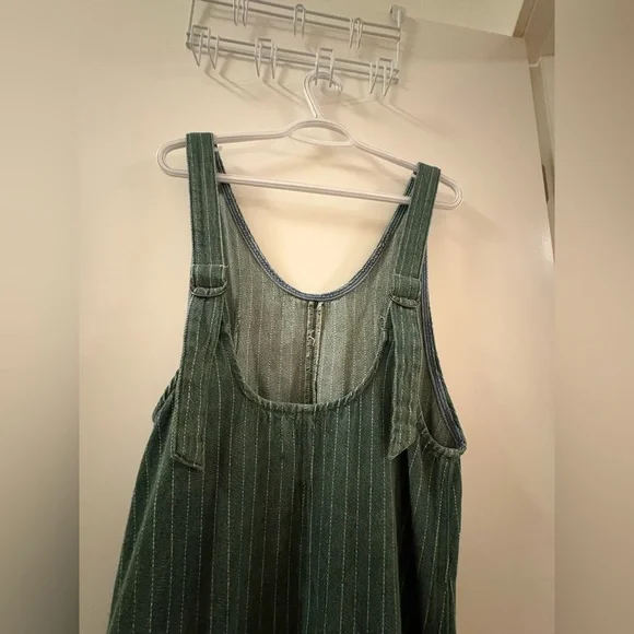Free People Green Pinstripe Utility Jumpsuit Overalls - Picture 3 of 5